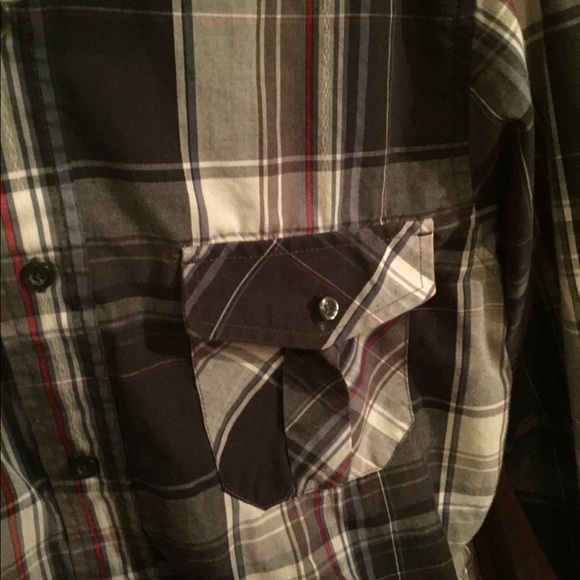 Black. White red striped laid button up - Picture 2 of 4